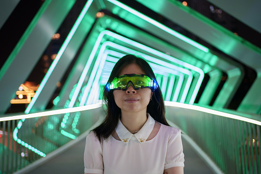 Women experience VR glasses