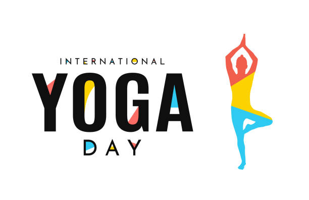 illustrazioni stock, clip art, cartoni animati e icone di tendenza di carta della giornata internazionale dello yoga. vettore - white background yoga backgrounds relaxation exercise