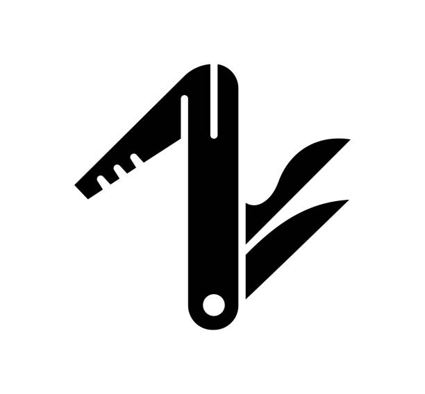 Multi Function Black Filled Vector Icon Multi function black filled vector icon with clean lines and minimalist design, universally applicable across various industries and contexts. sharp object stock illustrations