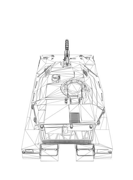 istock Isolated vector image for military concepts. Military tank. Military equipment. Blueprint of realistic tank. Industrial drawing. War vehicle in wireframe style. Vector illustration. 3D. 1496093208