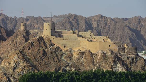 aerial view of the al-mirani fort in the city of muscat in oman - al mirani imagens e fotografias de stock