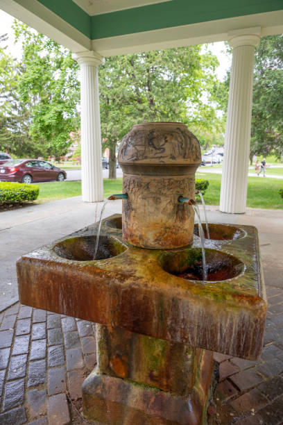 Saratoga Springs, USA - May 20, 2023. Spring Fountain in Saratoga Springs, New York, USA