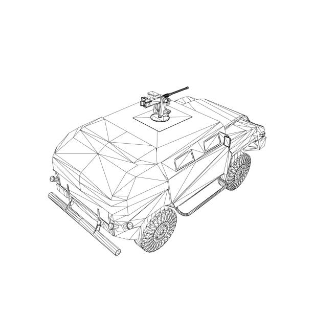 illustrazioni stock, clip art, cartoni animati e icone di tendenza di trasporto di camion dell'esercito per l'illustrazione del disegno vettoriale dell'operazione di guerra. camion nel deserto. auto blindata 3d. suv militare wireframe. fuoristrada. immagine vettoriale per stampe, poster e illustrazioni. - mud tire road sign