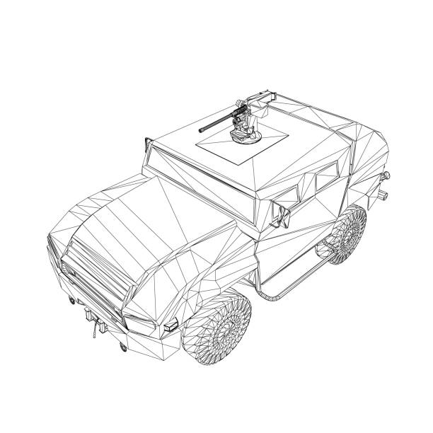 illustrations, cliparts, dessins animés et icônes de illustration de la conception du vecteur de l’armée pour l’opération vecteur de guerre. camion dans le désert. voiture blindée 3d. suv militaire filaire. véhicule hors route. image vectorielle pour estampes, affiche et illustrations. - mud tire road sign