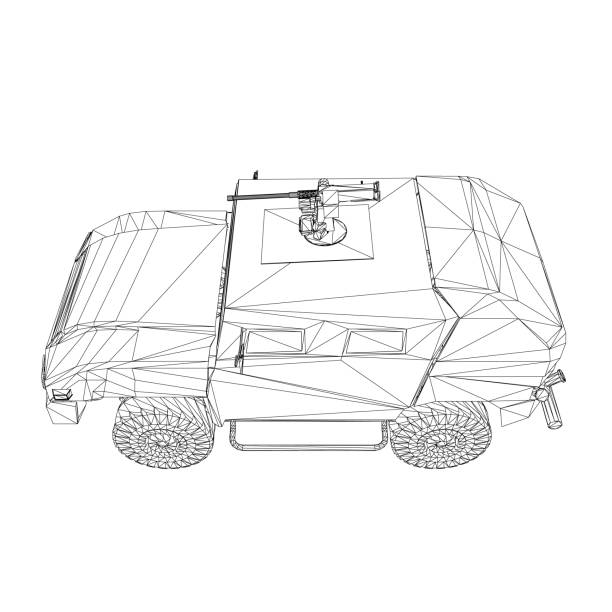 ilustraciones, imágenes clip art, dibujos animados e iconos de stock de transporte de camiones del ejército para la ilustración del diseño vectorial de la operación guerra. camión en el desierto. coche blindado 3d. suv militar de estructura metálica. vehículo todoterreno. imagen vectorial para impresiones, carteles e il - mud tire road sign