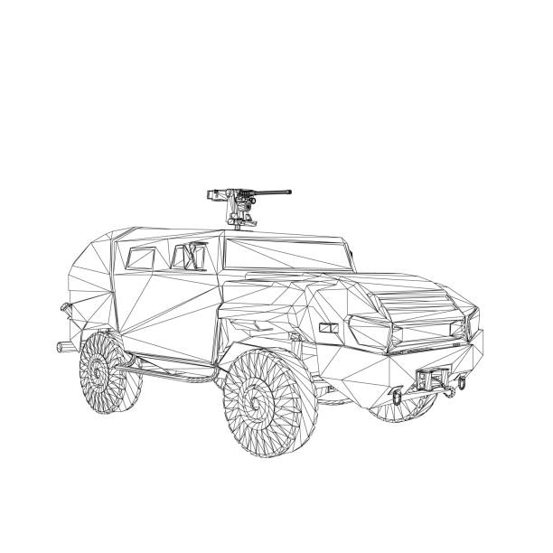 illustrations, cliparts, dessins animés et icônes de illustration de la conception du vecteur de l’armée pour l’opération vecteur de guerre. camion dans le désert. voiture blindée 3d. suv militaire filaire. véhicule hors route. image vectorielle pour estampes, affiche et illustrations. - mud tire road sign