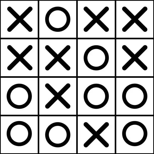 Vector illustration of xo or tictactoe game seamless pattern background. crosses and zeros funny game schematic image.