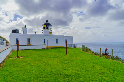 View of the Mull of Kintyre Lighthouse, in the Kintyre peninsula, Scotland, UK