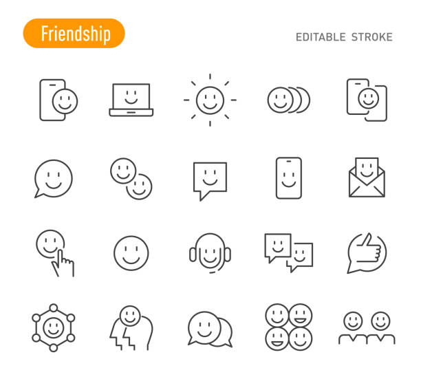 Friendship and Smile Icons - Line Series - Editable Stroke vector art illustration