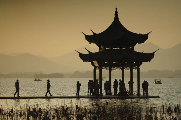 istock Hangzhou west lake pavilion sunset 1496110886