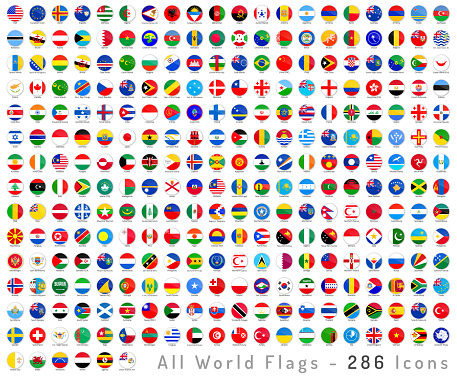 All World Countries Flags Round Icons with Names