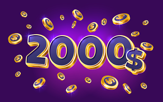 2000 dollar coupon gift voucher, cash back banner special offer, casino winner. Vector