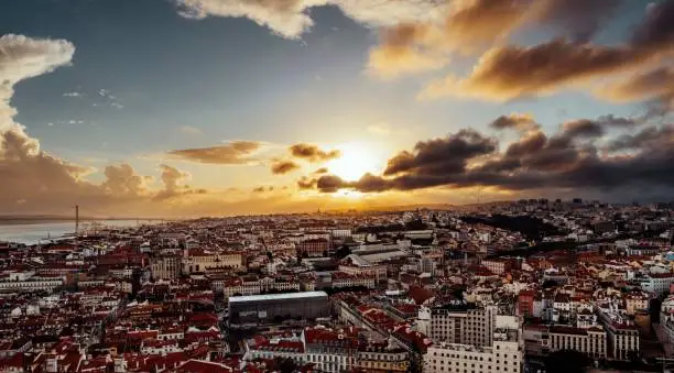 A breathtaking view of a stunning sunset in Portugal, Lissabon