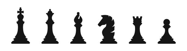 Print Chess silhouettes. Chess vector icons. Flat back chess icons. Chess pieces. EPS 10 knight chess piece stock illustrations