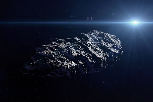 A large asteroid and sun in outer space. Sci-fi background. Elements of this image furnished by NASA. ______ Url(s): https://photojournal.jpl.nasa.gov/catalog/PIA17257