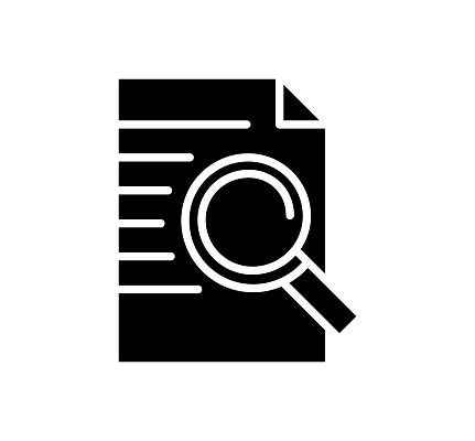 Searching black filled vector icon with clean lines and minimalist design, universally applicable across various industries and contexts.