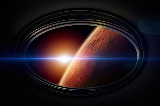 Mars - red planet of solar system in spaceship window porthole. Expedition and colonization of Mars. Science fiction wallpaper. Elements of this image furnished by NASA. ______ Url(s): https://www.nasa.gov/multimedia/imagegallery/image_feature_1378.html
https://visibleearth.nasa.gov/images/147709/new-year-new-horizon/147711l