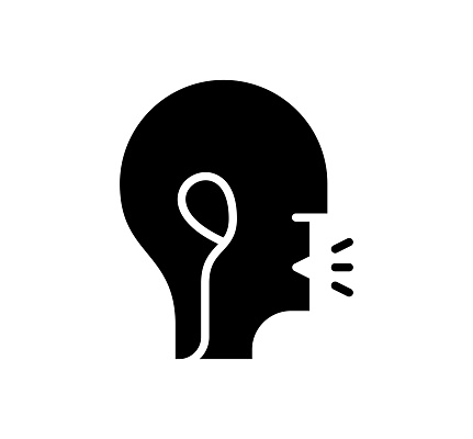 Speaking language black filled vector icon with clean lines and minimalist design, universally applicable across various industries and contexts.