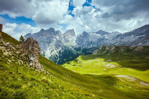 istock landscape with mountains, hills, clouds and grass 1496124492
