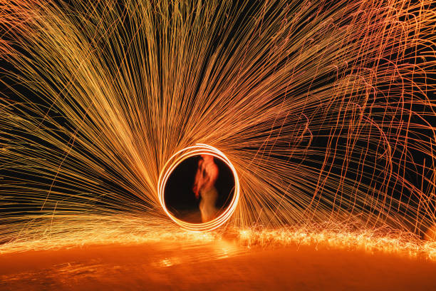 Swing fire dancing show on the beach .Koh Samet, Thailand