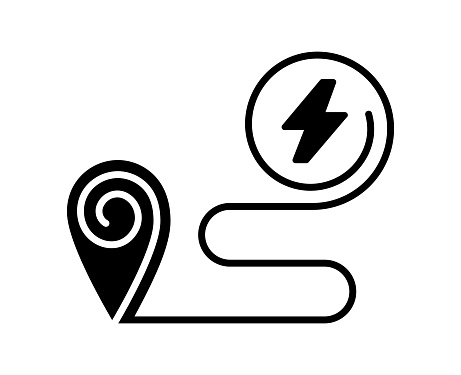 Nearest recharge black filled vector icon with clean lines and minimalist design, universally applicable across various industries and contexts.