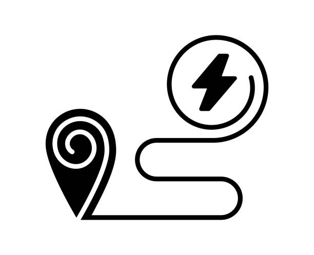 Nearest Recharge Black Filled Vector Icon Nearest recharge black filled vector icon with clean lines and minimalist design, universally applicable across various industries and contexts. kilometre stock illustrations