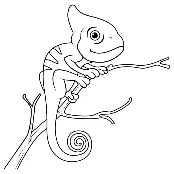 Vector illustration of Chameleon lizard cartoon line art