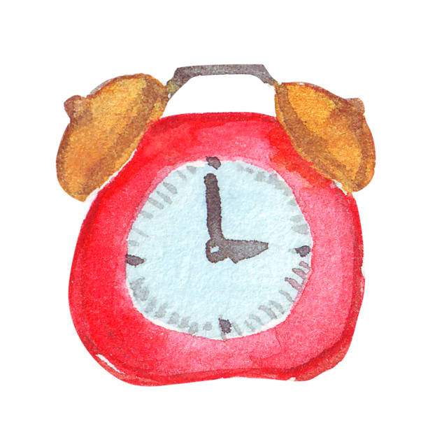 illustrazioni stock, clip art, cartoni animati e icone di tendenza di schizzo acquerello di sveglia su sfondo bianco - white background color image alarm clock deadline