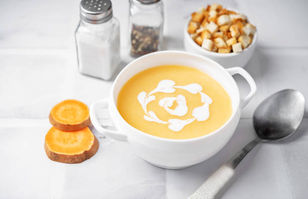 istock Sweet potato puree soup in a bowl 1496129077