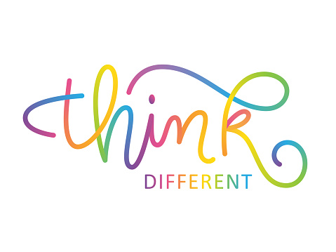 THINK DIFFERENT vector monoline calligraphy banner with colorful gradient