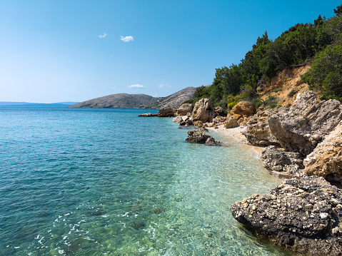 Idyllic remote beach in Stara Baska coastline.