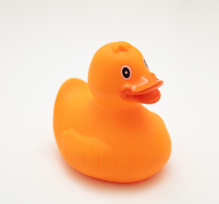Orange color rubber duck isolated on transparent background,