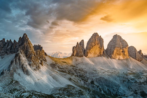 istock Epic view from Sextner Stein on Monte Paterno and Tre Cime mountain range in the evening. Tre Cime, Dolomites, South Tirol, Italy, Europe. 1496131309