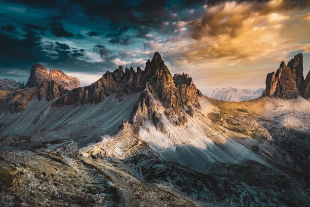 istock Epic view from Sextner Stein on Monte Paterno mountain range in the evening. Tre Cime, Dolomites, South Tirol, Italy, Europe. 1496131342