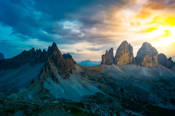istock Epic view from Sextner Stein on Monte Paterno and Tre Cime mountain range in the evening. Tre Cime, Dolomites, South Tirol, Italy, Europe. 1496131345