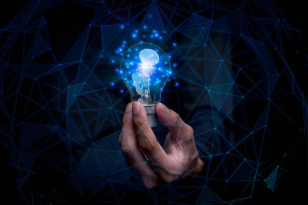 istock Businesswoman holding a light bulb, Creative new idea. Innovation, brainstorming, solution and inspiration concepts. imagination, creative thinking problem solving on polygon background. 1496132743