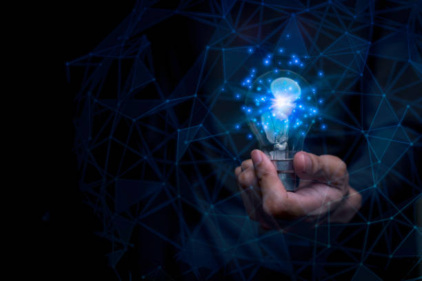 istock Businesswoman holding a light bulb, Creative new idea. Innovation, brainstorming, solution and inspiration concepts. imagination, creative thinking problem solving on polygon background. 1496133218
