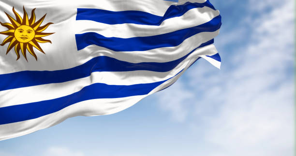 istock Uruguay national flag fluttering in the wind on a sunny day 1496134836