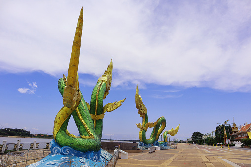 Naga statue at the entrance of Landmark in Nong Khai, Thailand