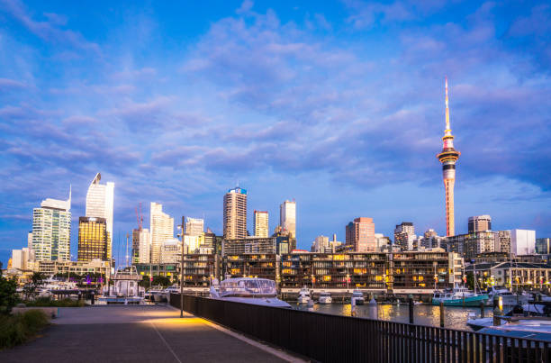 istock Auckland Viaduct Harbour skyline at sunset 1496138222