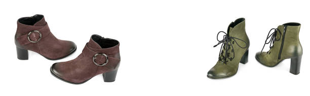 istock A pair of elegant ankle boots isolated on a white . Collage. There is space for text. 1496138309