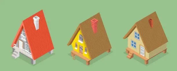 Vector illustration of 3D Isometric Flat Vector Set of Lodges