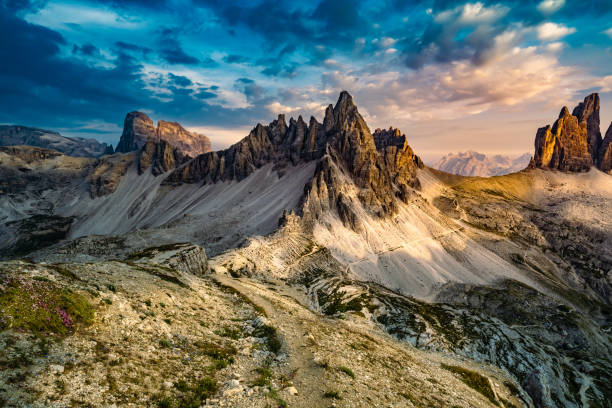 istock Epic view from Sextner Stein on Monte Paterno mountain range in the evening. Tre Cime, Dolomites, South Tirol, Italy, Europe. 1496140320