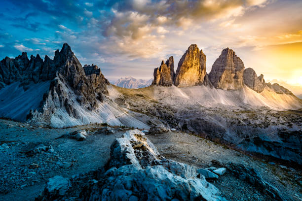 istock Epic view from Sextner Stein on Monte Paterno and Tre Cime mountain range in the evening. Tre Cime, Dolomites, South Tirol, Italy, Europe. 1496142003