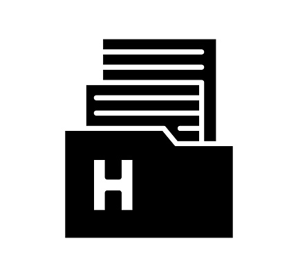 Hospital file black filled vector icon with clean lines and minimalist design, universally applicable across various industries and contexts.