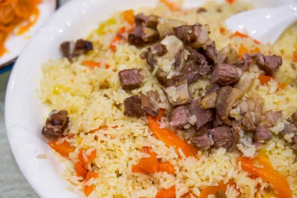 A delicious Chinese Xinjiang dish, mutton hand pilaf