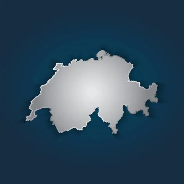 Vector illustration of Switzerland map metallic silver with chrome,  shine gradient on dark blue background.