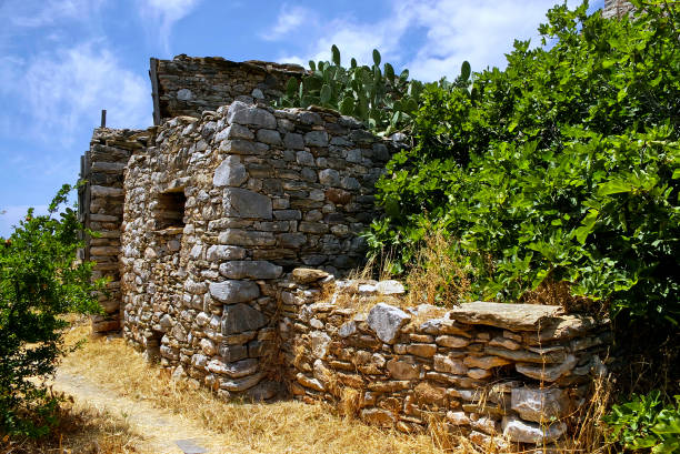 view of the old stone house, characteristic of the Mani peninsula, in the abandoned village of Vathia