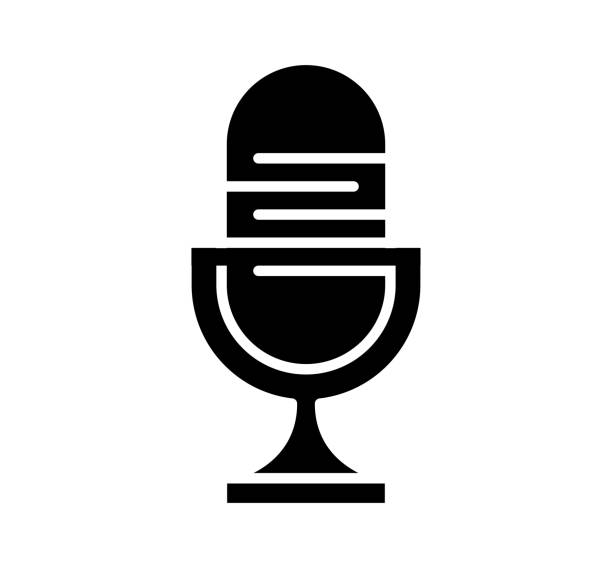 Podcast Black Filled Vector Icon Podcast black filled vector icon with clean lines and minimalist design, universally applicable across various industries and contexts. radio station logo stock illustrations