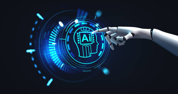 istock Robot hand touching AI brain hologram, machine learning concept 1496155060